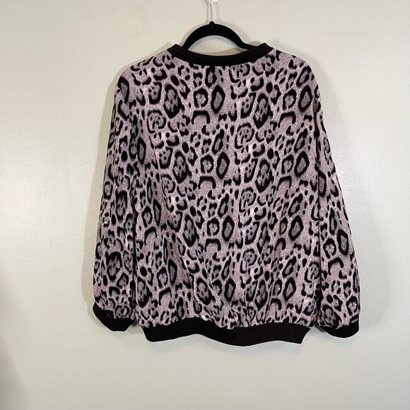 COC Bomber Jacket Womens 1XL Animal Leopard Print Full Zip Black Gray - Picture 2 of 9